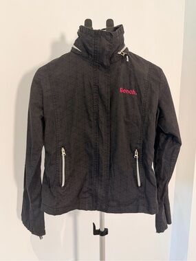 Vintage Y2K Bench Black Logo Funnel Neck Jacket Hot Pink Embroidered XL